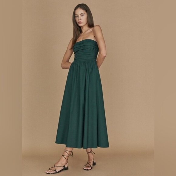 NEW Reformation Lissa Cotton Midi Dress Forest Green Removable Strap | US 4 UK 8 - Picture 3 of 14